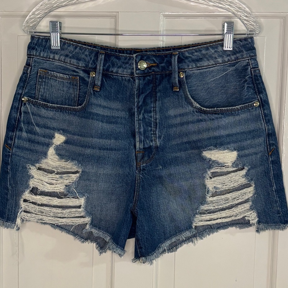 Good American Dark Blue Distressed Jean Shorts